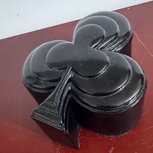 Rare Vintage Black Club-Shaped Men's Accessory trinket box